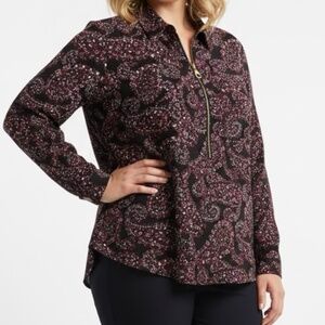 MICHAEL Michael Kors Paisley Zip Collar Blouse
